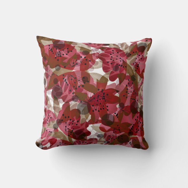 Abstract cute beautiful red flowers floral design cushion (Front)