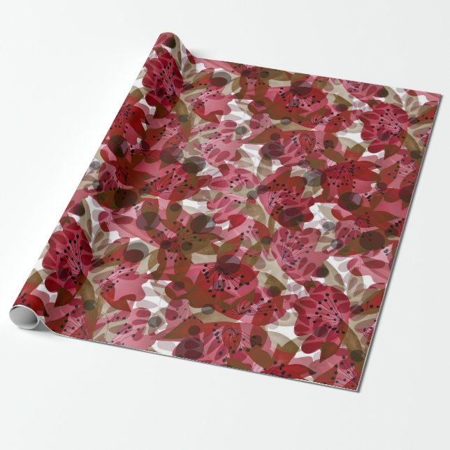 Abstract cute beautiful red flowers floral design wrapping paper (Unrolled)