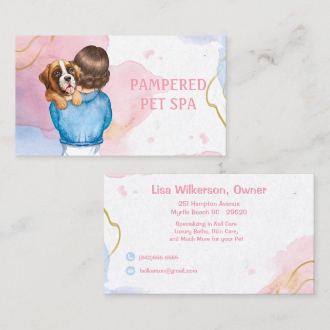 Abstract Cute Dog at Pet Groomer Business Card (Front/Back)