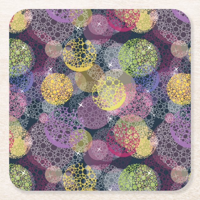 Abstract Cute Polka Dot Circle Square Paper Coaster (Front)