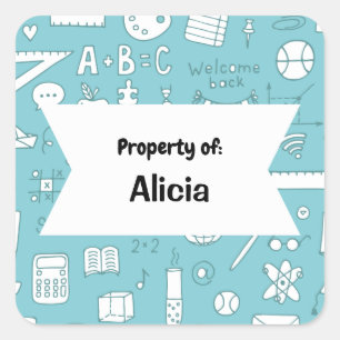 Abstract Cute School Study Pattern personalised  Square Sticker