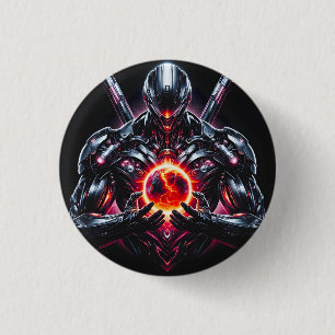 Abstract Cyber Cosmic Guardian Futuristic Robot 3 Cm Round Badge
