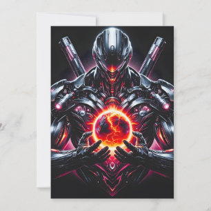 Abstract Cyber Cosmic Guardian Futuristic Robot Announcement