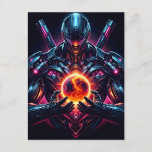 Abstract Cyber Cosmic Guardian Futuristic Robot Announcement Postcard