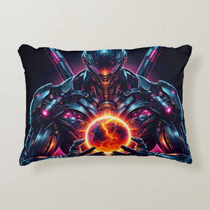 Abstract Cyber Cosmic Guardian Futuristic Robot Decorative Cushion