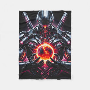Abstract Cyber Cosmic Guardian Futuristic Robot Fleece Blanket