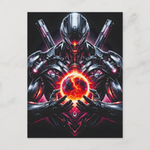 Abstract Cyber Cosmic Guardian Futuristic Robot Holiday Postcard