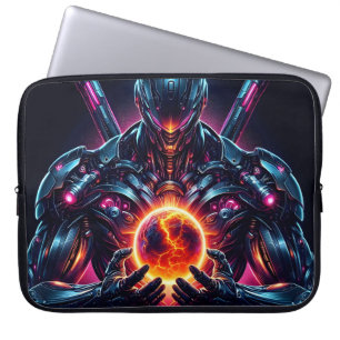 Abstract Cyber Cosmic Guardian Futuristic Robot Laptop Sleeve