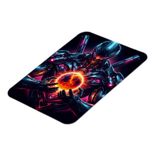 Abstract Cyber Cosmic Guardian Futuristic Robot Magnet