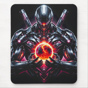 Abstract Cyber Cosmic Guardian Futuristic Robot Mouse Pad