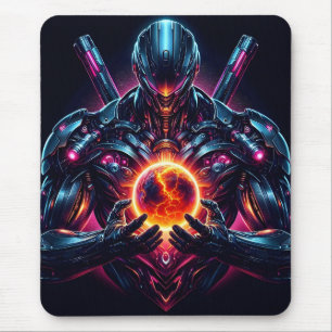Abstract Cyber Cosmic Guardian Futuristic Robot Mouse Pad