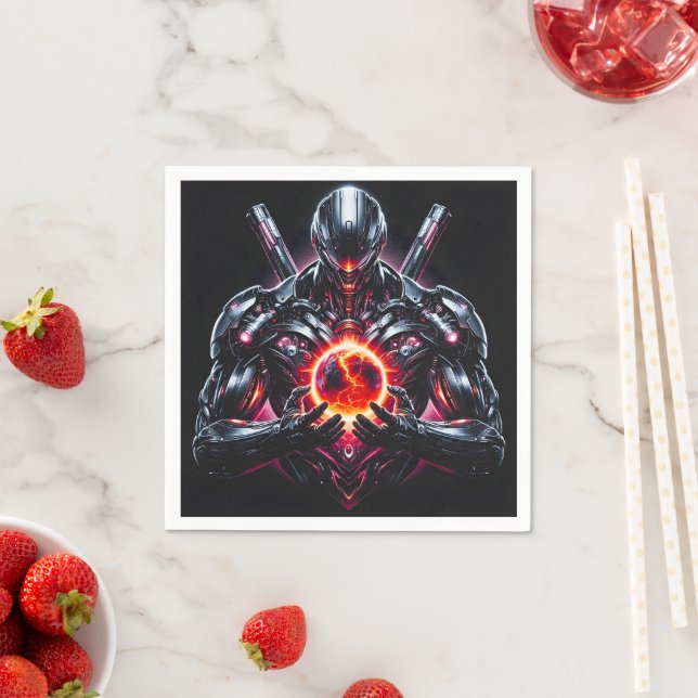 Abstract Cyber Cosmic Guardian Futuristic Robot Napkin (Insitu)