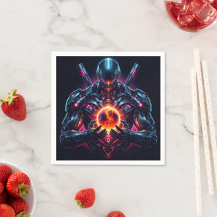 Abstract Cyber Cosmic Guardian Futuristic Robot Napkin