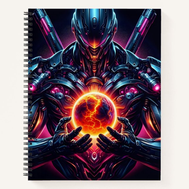 Abstract Cyber Cosmic Guardian Futuristic Robot Notebook (Front)
