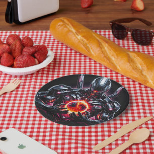 Abstract Cyber Cosmic Guardian Futuristic Robot Paper Plate