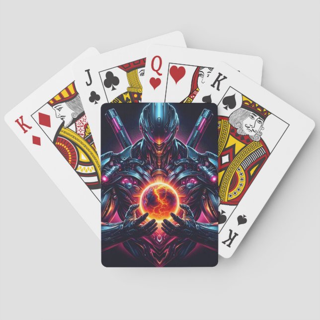 Abstract Cyber Cosmic Guardian Futuristic Robot Playing Cards (Back)