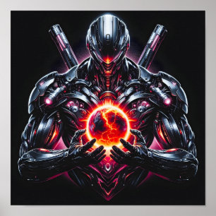 Abstract Cyber Cosmic Guardian Futuristic Robot Poster