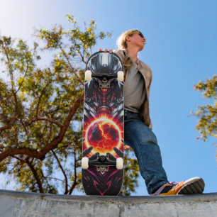 Abstract Cyber Cosmic Guardian Futuristic Robot Skateboard