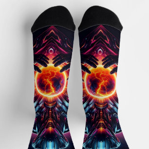 Abstract Cyber Cosmic Guardian Futuristic Robot Socks