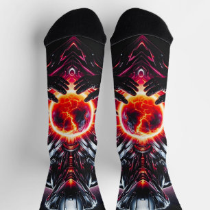 Abstract Cyber Cosmic Guardian Futuristic Robot Socks
