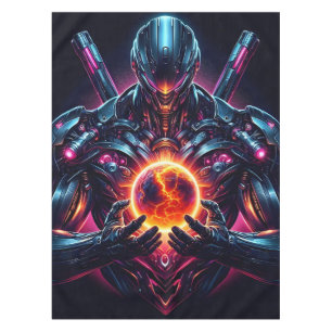 Abstract Cyber Cosmic Guardian Futuristic Robot Tablecloth