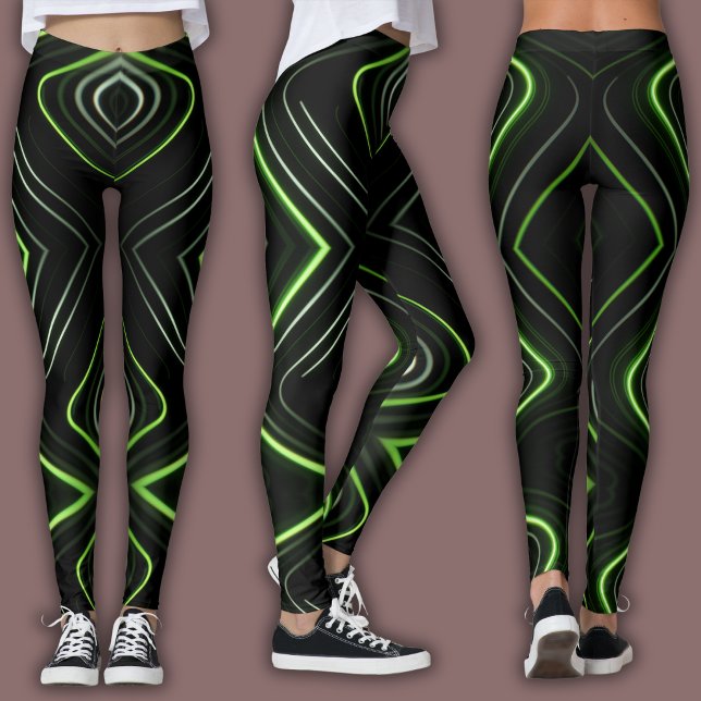 Abstract Cyber Pattern | Neon Green Glow Leggings (Creator Uploaded)