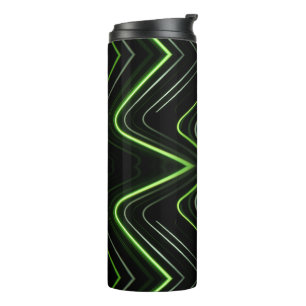 Abstract Cyber Pattern   Neon Green Glow Thermal Tumbler