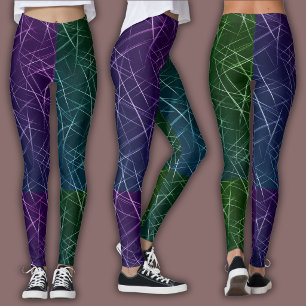 Abstract Cyber Pattern   Purple & Emerald Grid Leggings