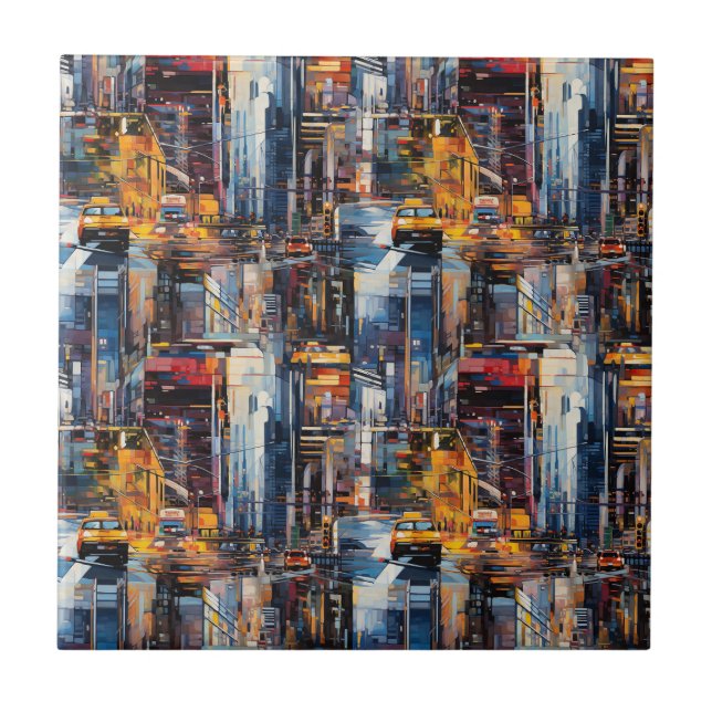 Abstract Cyberpunk Cityscape Skyline (1) Ceramic Tile (Front)