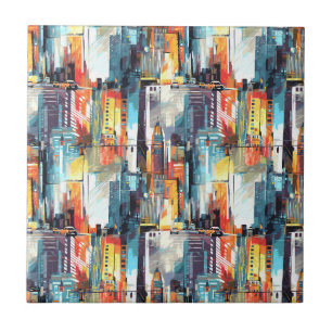 Abstract Cyberpunk Cityscape Skyline (2) Ceramic Tile
