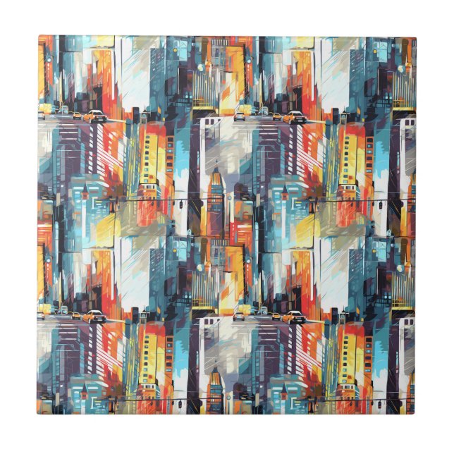 Abstract Cyberpunk Cityscape Skyline (2) Ceramic Tile (Front)