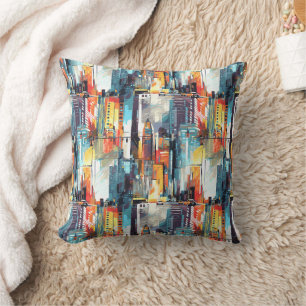 Abstract Cyberpunk Cityscape Skyline (2) Cushion