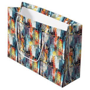 Abstract Cyberpunk Cityscape Skyline (2) Large Gift Bag