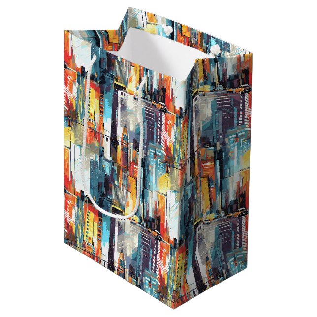 Abstract Cyberpunk Cityscape Skyline (2) Medium Gift Bag (Front Angled)
