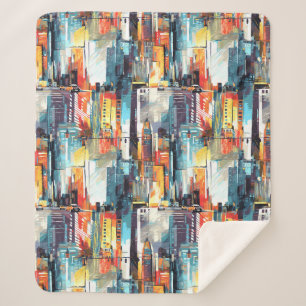 Abstract Cyberpunk Cityscape Skyline (2) Sherpa Blanket