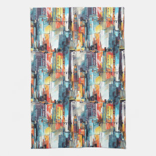 Abstract Cyberpunk Cityscape Skyline (2) Tea Towel