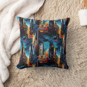 Abstract Cyberpunk Cityscape Skyline (3) Cushion