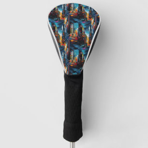 Abstract Cyberpunk Cityscape Skyline (3) Golf Head Cover