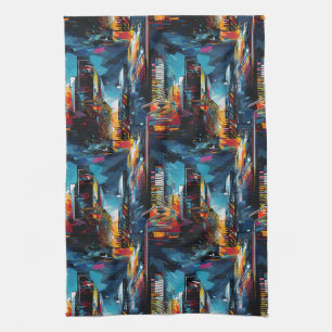 Abstract Cyberpunk Cityscape Skyline (3) Tea Towel
