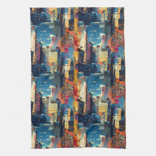 Abstract Cyberpunk Cityscape Skyline (4) Tea Towel