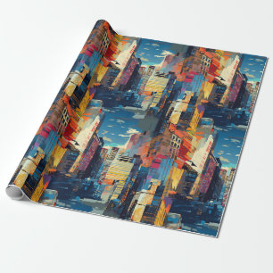Abstract Cyberpunk Cityscape Skyline (4) Wrapping Paper
