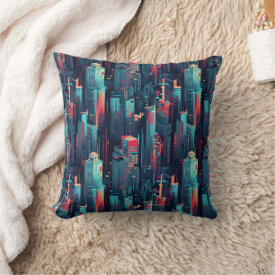 Abstract Cyberpunk Cityscape Skyline (5) Cushion