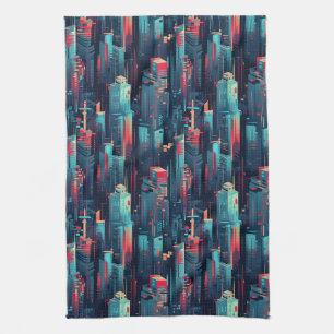 Abstract Cyberpunk Cityscape Skyline (5) Tea Towel