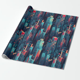Abstract Cyberpunk Cityscape Skyline (5) Wrapping Paper