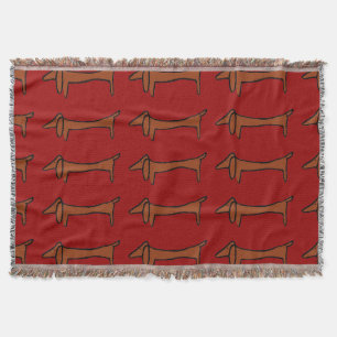 Abstract Dachshund and Red Throw Blanket