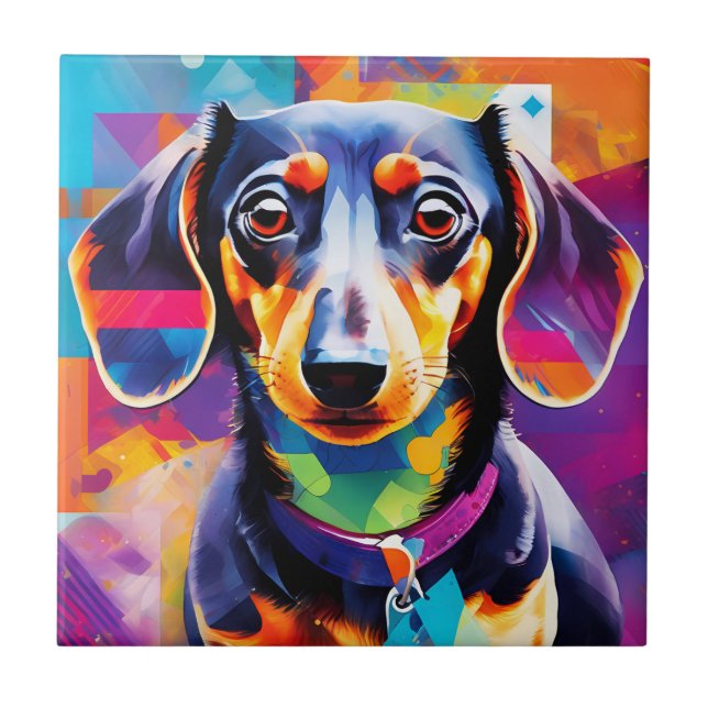 Abstract dachshund ceramic tile (Front)