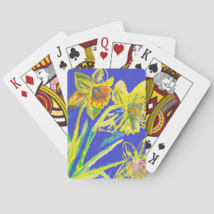 Abstract Daffodil Yellow Blue Flowers Floral Art Playing Cards