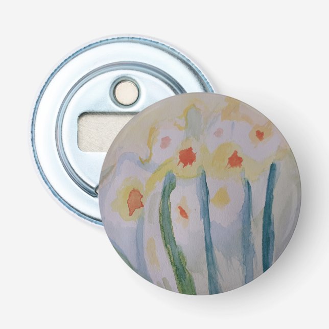 Abstract Daffodils Button Bottle Opener (Front)