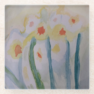 Abstract Daffodils Glass Coaster