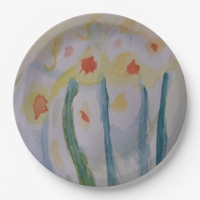 Abstract Daffodils Paper Plate (Front)